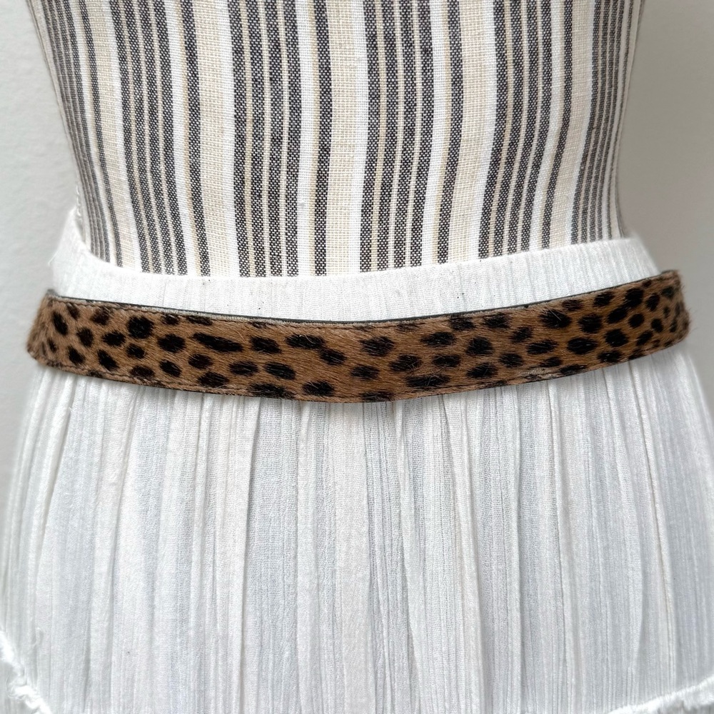 Vintage Leather Leopard Hair Belt Western Buckle Cowhide Animal Print Boho Y2K - Picture 2 of 6